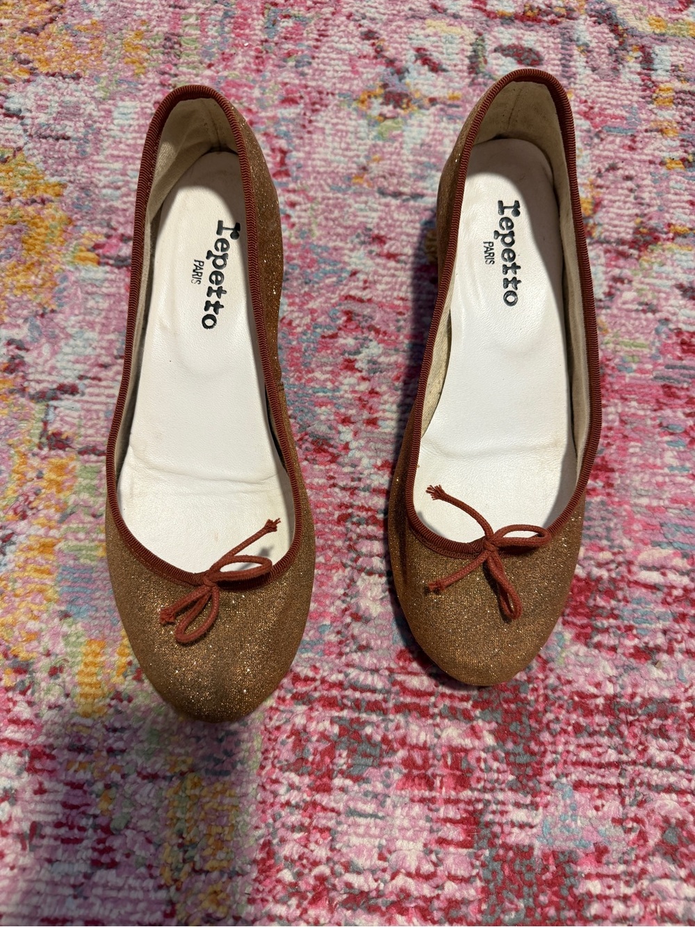 Repetto Brown Glitter Ballet Flats with Bow Trim